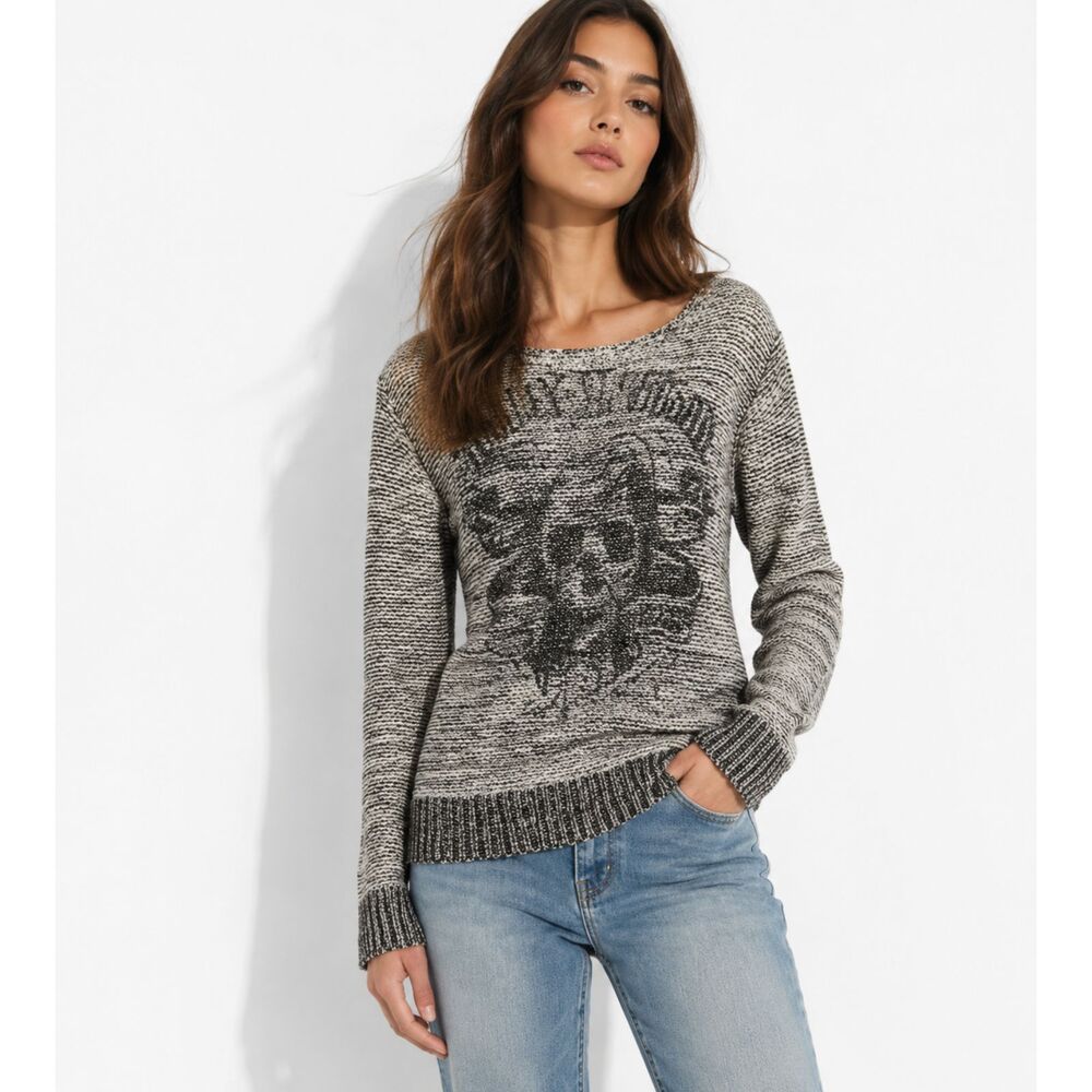 Harley Davidson Skull Knit Sweater Grunge Bikercore Y2K Graphic Pullover Size S